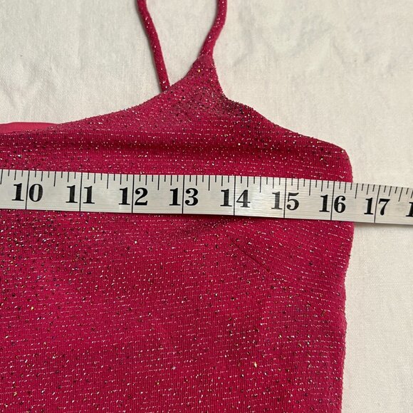 Vintage Rebecca USA Pink Glitter Maxi Evening Gown M – 90s Sparkle Spaghetti - Picture 7 of 11